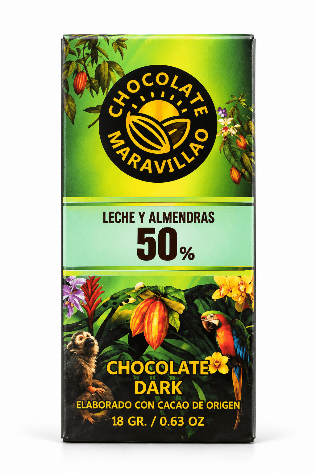 Chocolate pequeño leche y almendra 50% Maravillao, producto de Ozzo Coffee