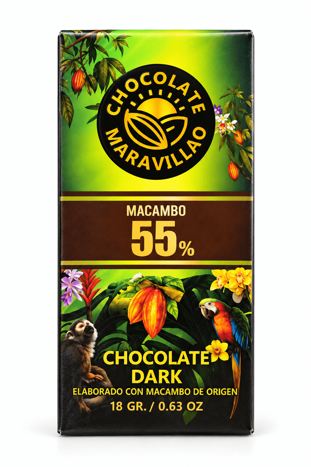 Chocolate pequeño macambo 55% Maravillao, producto de Ozzo Coffee