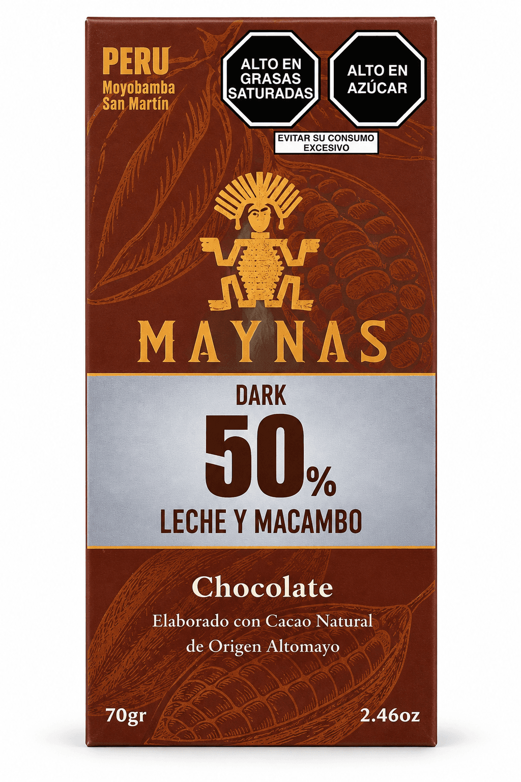 Chocolate Leche y Macambo Tableta Grande 70Gr MAYNAS, producto de Ozzo Coffee