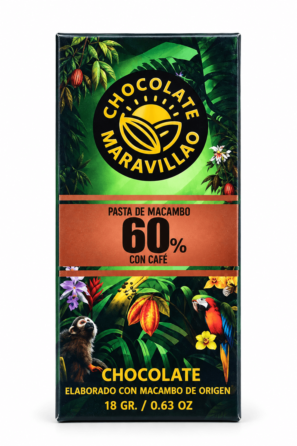 Chocolate pequeño pasta de macambo 60% maravillao, producto de Ozzo Coffee