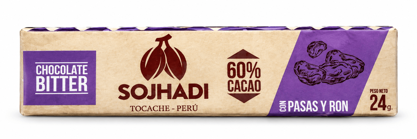 Chocolate Ron y Pasas Tableta Mediana 24Gr, producto de Ozzo Coffee
