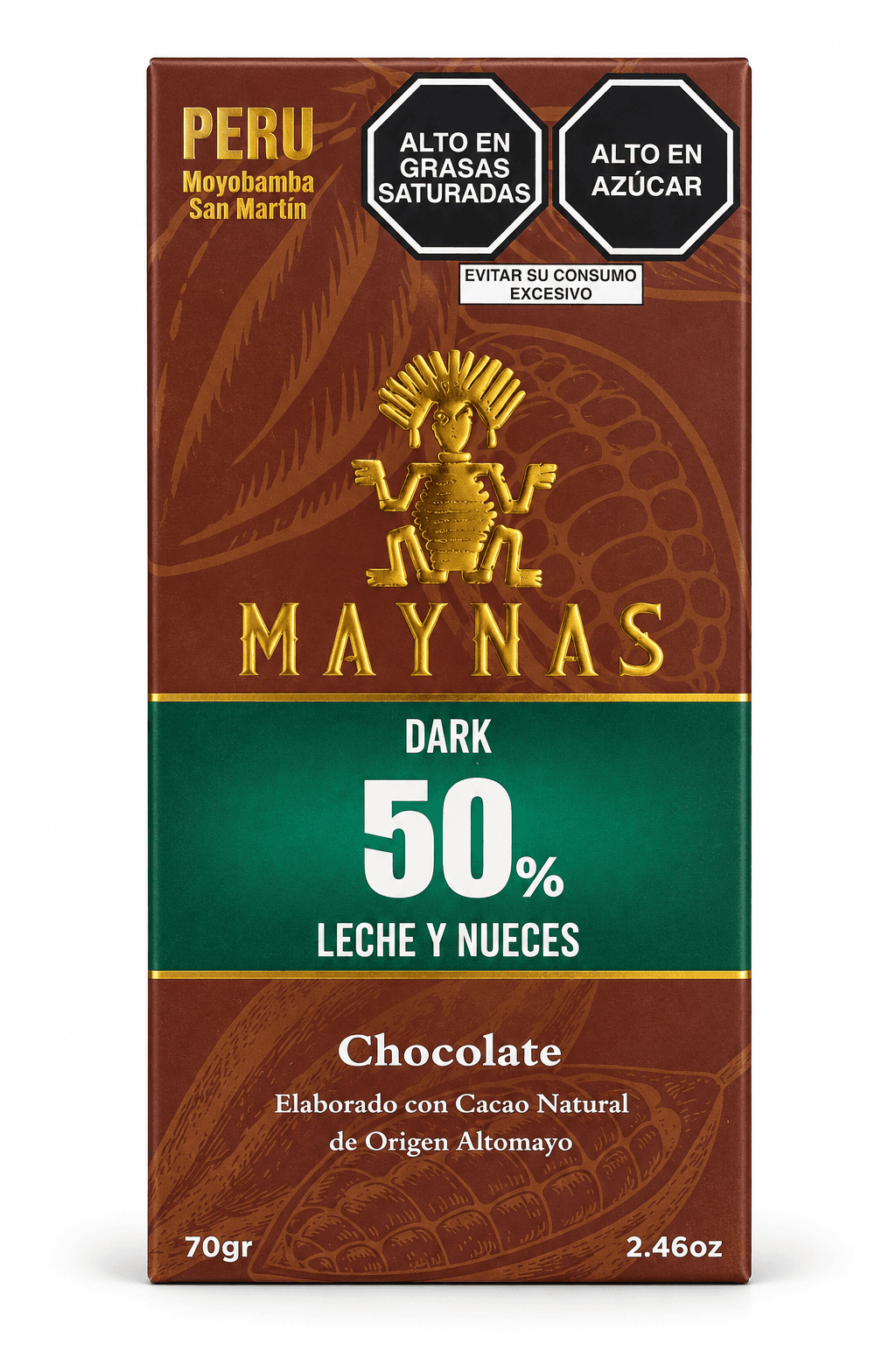 Chocolate Leche y Nueces Tableta Grande 70Gr Maynas, producto de Ozzo Coffee