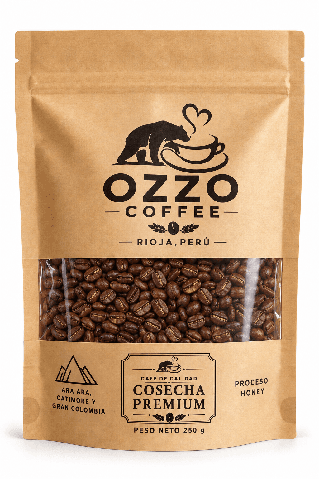 Café en grano Premium 250Gr, producto de Ozzo Coffee