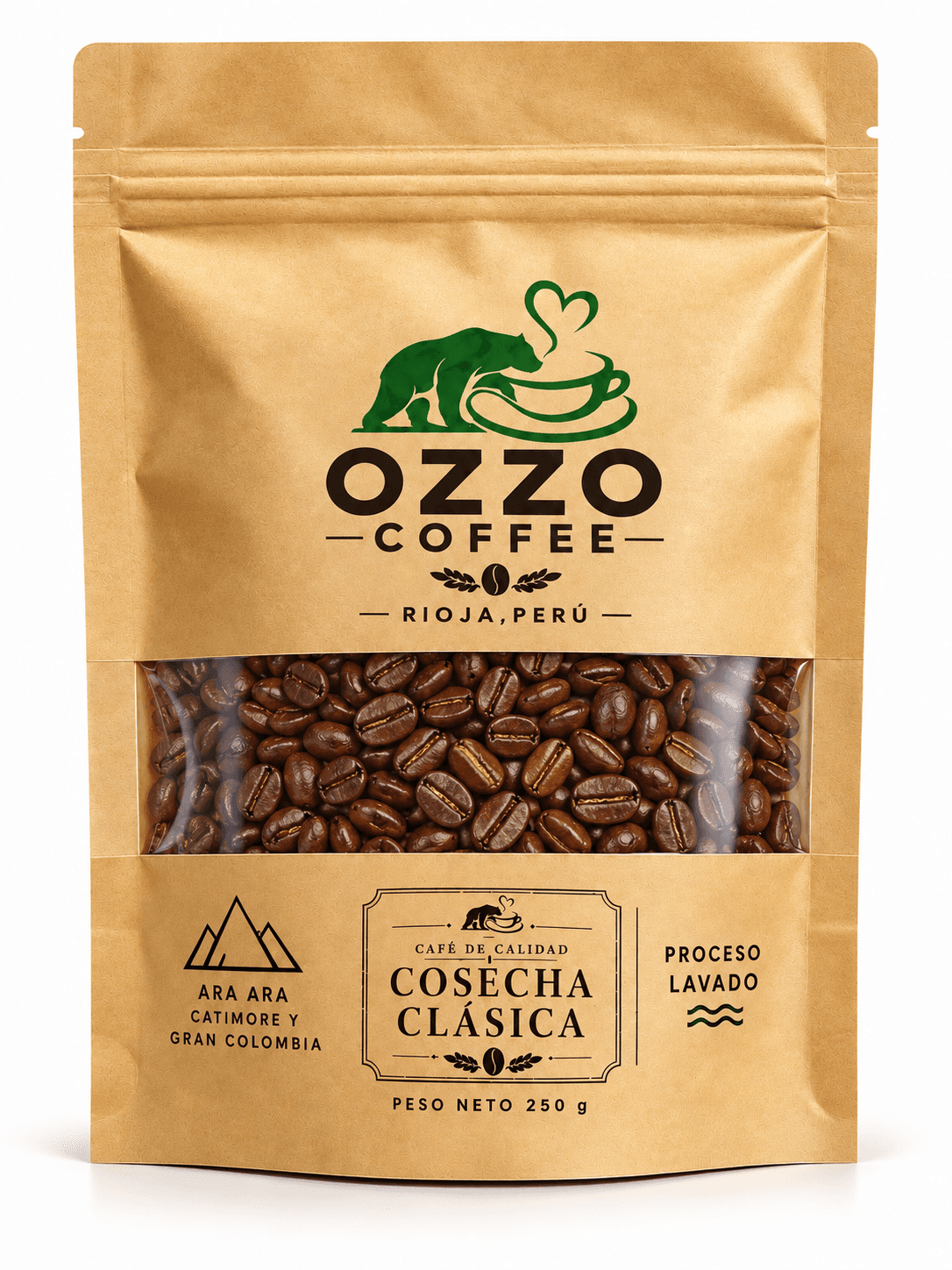 Café Ozzo Clásico en grano 250Gr, producto de Ozzo Coffee