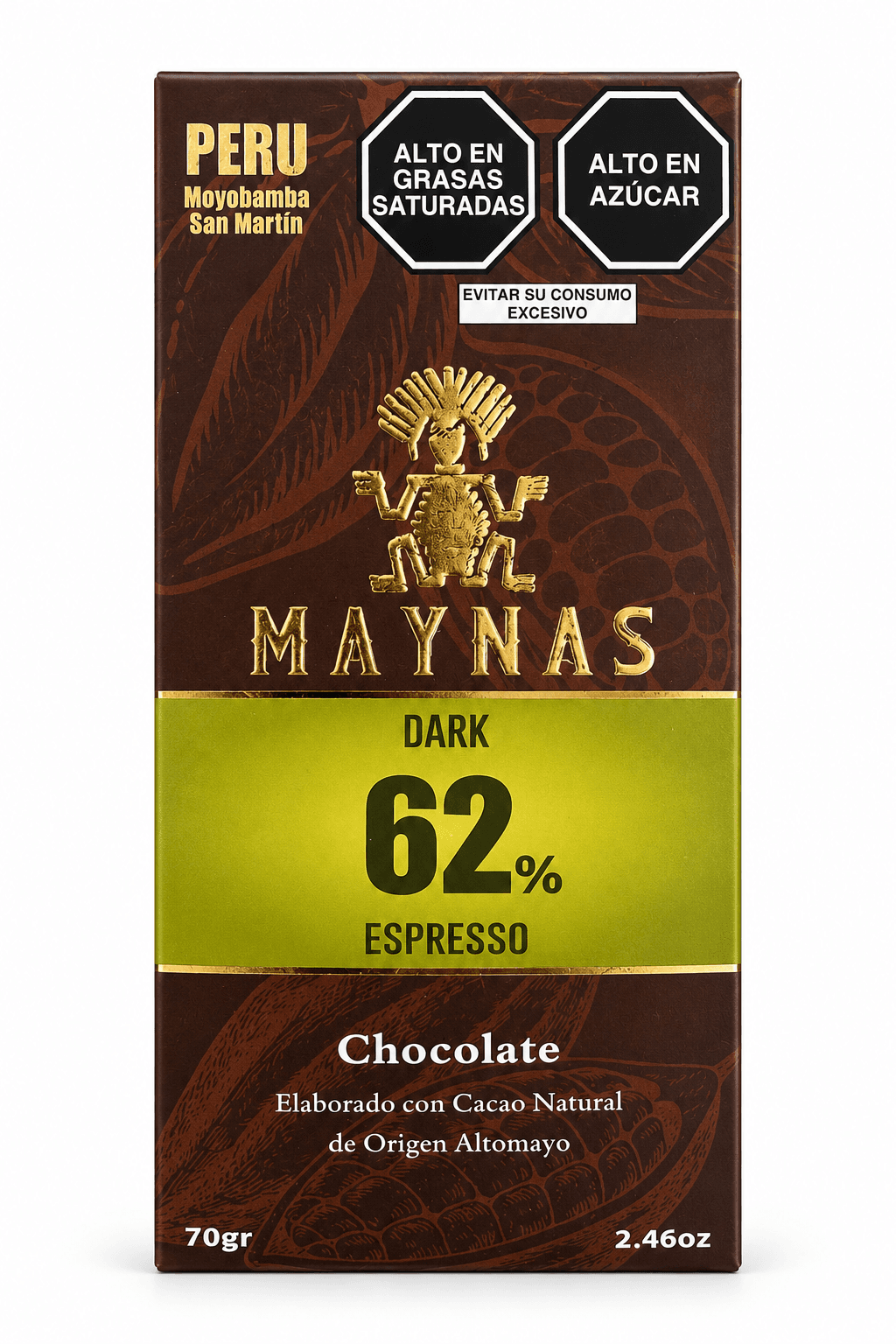 Chocolate Espresso Dark 62% Tableta Grande 70Gr Maynas, producto de Ozzo Coffee